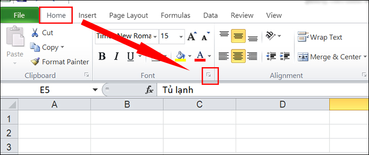 Cách gạch ngang chữ trong Excel đơn giản, ai cũng làm được > Chọn vào biểu tượng mũi tên hướng xuống