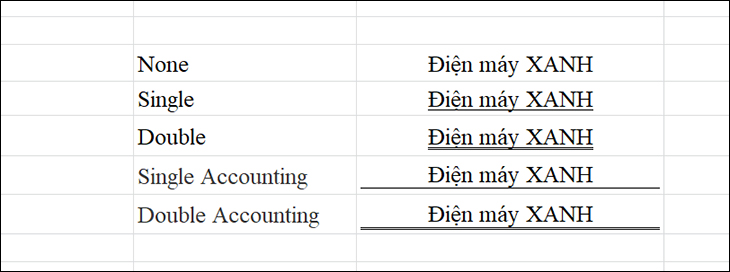 Cách gạch ngang chữ trong Excel đơn giản, ai cũng làm được > 5 kiểu định dạng gạch chân
