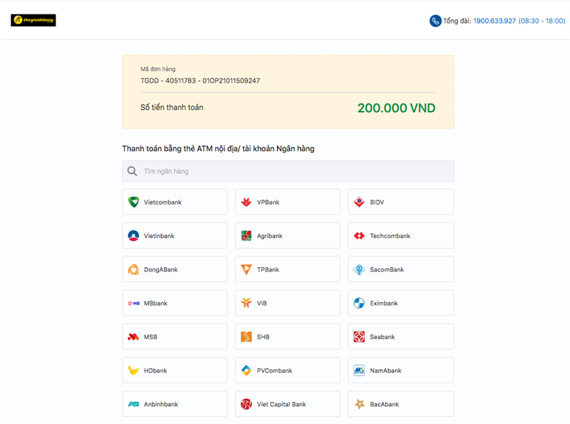 Thế Giới Di Động có thanh toán thẻ không