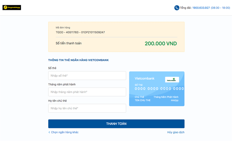 Thế Giới Di Động có thanh toán thẻ không