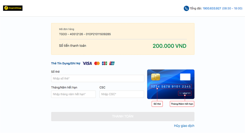 Thế Giới Di Động có thanh toán thẻ không