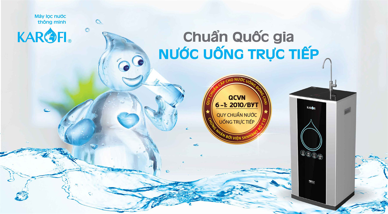 Máy lọc nước Karofi cho chất lượng nước sau lọc đạt chuẩn quốc gia nước uống tinh khiết QCVN 6-1:2010 BYT