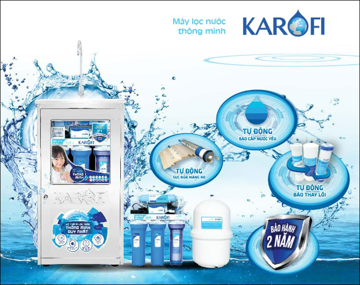 Máy lọc nước Karofi tự động tính toán tuổi thọ của lõi lọc giúp người dùng tiện lợi thay lõi lọc mới