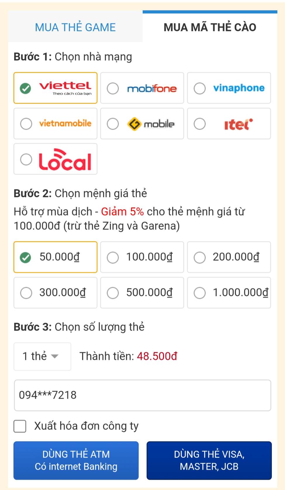 Hướng dẫn nạp thẻ điện thoại Hướng dẫn nạp thẻ điện thoại
