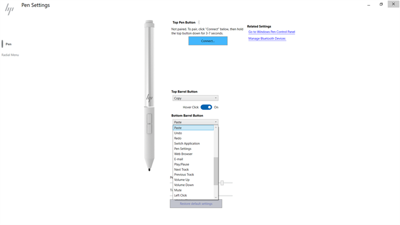 Phần mềm điều chỉnh phím chức năng cho bút stylus của HP EliteBook X360 1040 G8.
