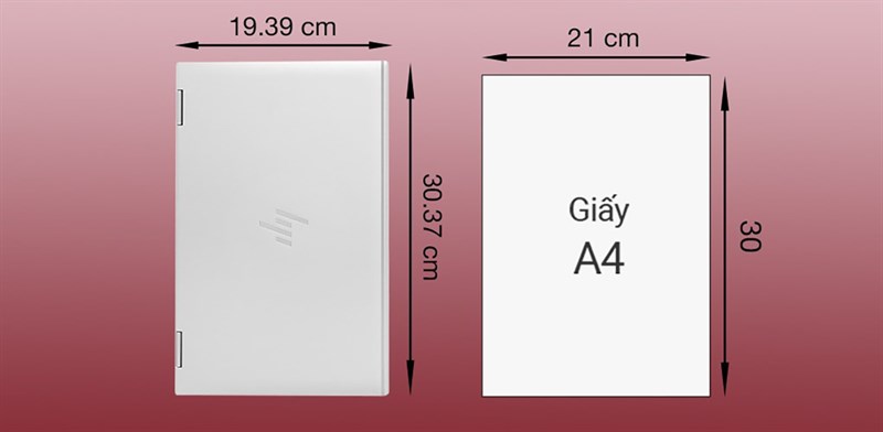 Kích thước tổng thể của HP EliteBook X360 1040 G8 chỉ tương đương với 1 tờ A4.