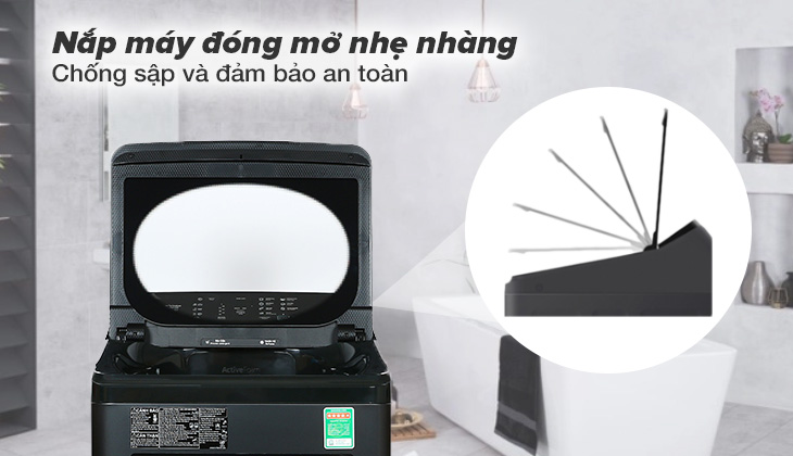 Nắp máy giặt Panasonic NA-FA9BRV tự động đóng, mở nhẹ nhàng