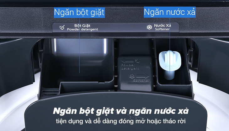 Ngăn đựng bột giặt và nước xả có thể tháo rời