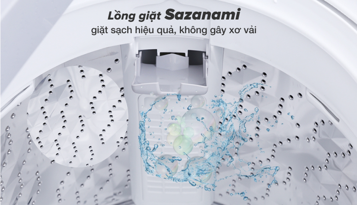 Lồng giặt sazanami được làm từ thép không gỉ và hệ thống phun nước