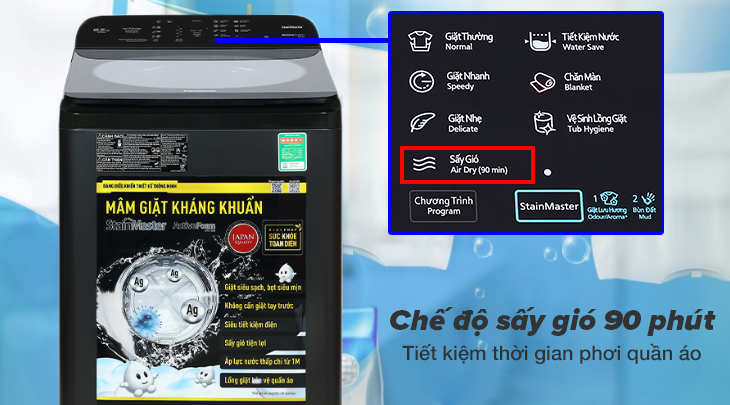 Tính năng sấy gió 90 phút tiện lợi trên máy giặt Panasonic NA-FA9BRV Tính năng sấy gió 90 phút tiện lợi trên máy giặt Panasonic NA-FA9BRV