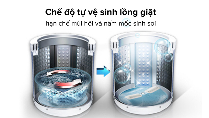 Chế độ tự vệ sinh lồng giặt với ion bạc