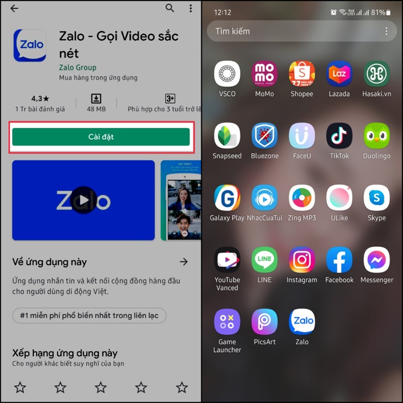 Cách tải Zalo về điện thoại Android