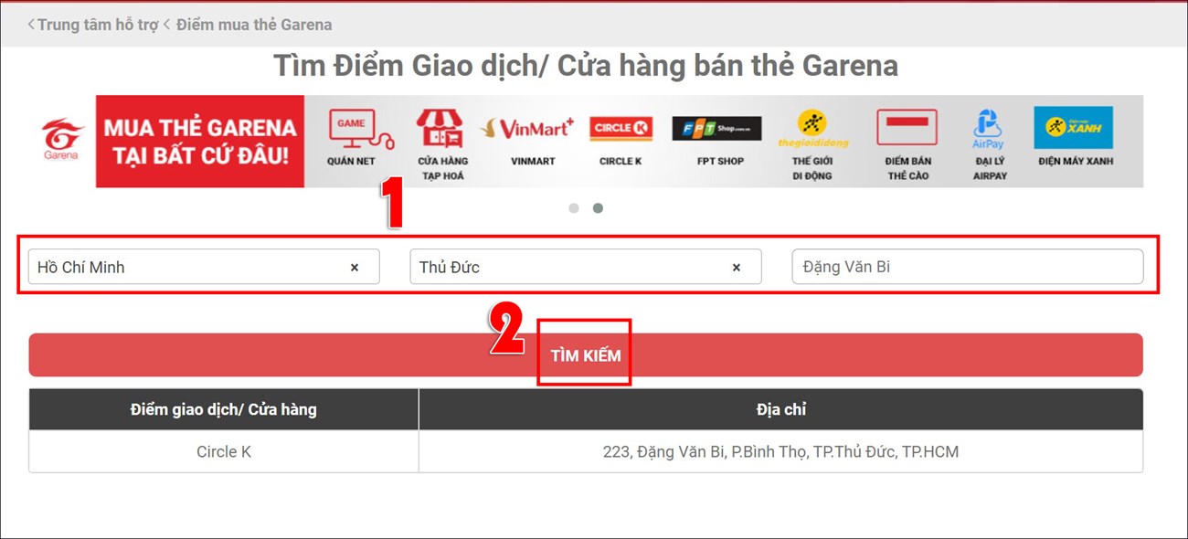 Find and buy the nearest Garena card