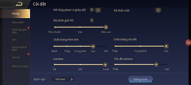 Setting Liên Quân Mobile