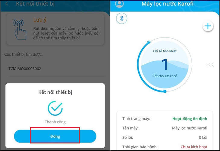 Tìm hiểu ứng dụng Karofi 360 trên máy lọc nước Karofi > Hoàn tất việc kết nối