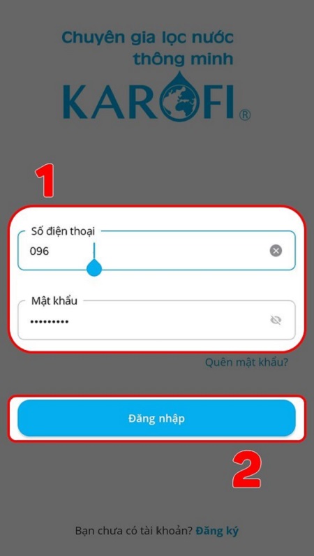 Tìm hiểu ứng dụng Karofi 360 trên máy lọc nước Karofi > Đăng nhập vào tài khoản trên Karofi 360
