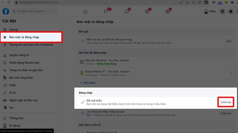 Đổi mật khẩu Faacebook bằng máy tính Đổi mật khẩu Faacebook bằng máy tính
