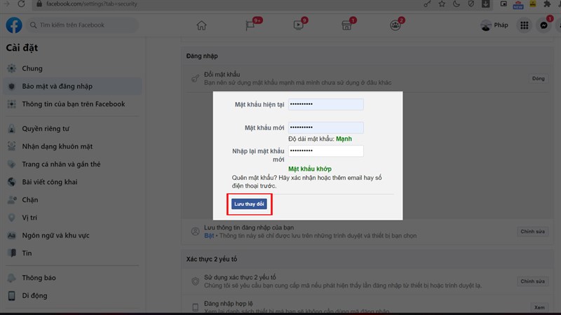 Đổi mật khẩu Faacebook bằng máy tính Đổi mật khẩu Faacebook bằng máy tính