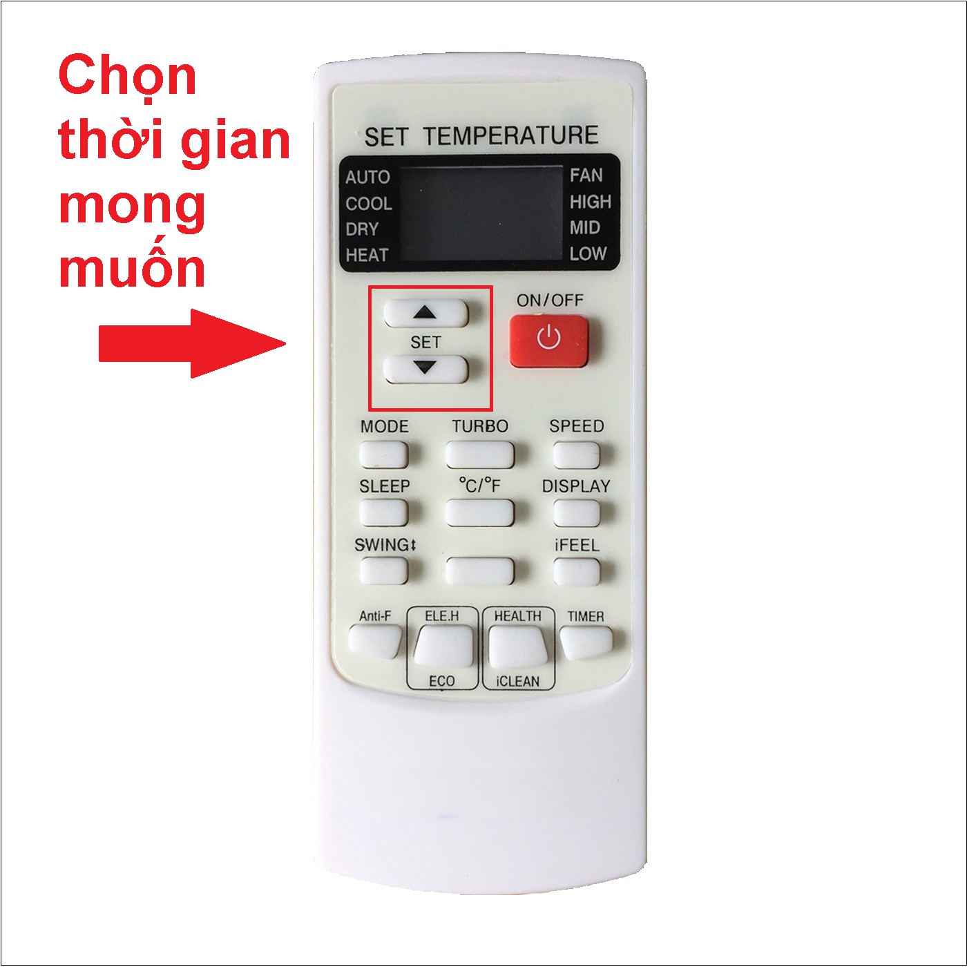 Sử dụng nút SET để chọn thời gian mong muốn