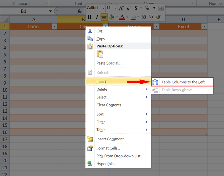Chọn vào Table Columns to the Left