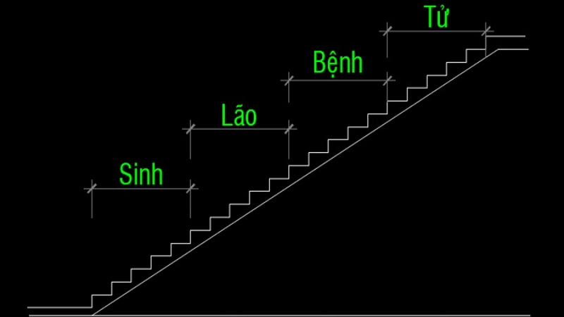 Cách chia bậc cầu thang theo phong thủy – cách tính bởi quy luật “Sinh – Lão – Bệnh – Tử là cách được nhiều người áp dụng trong cuộc sống
