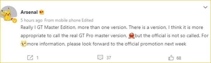 Leaker Arsenal thông tin về Realme GT Master Edition