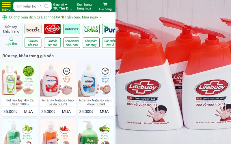 Nước rửa tay bán trên website Tip Hay