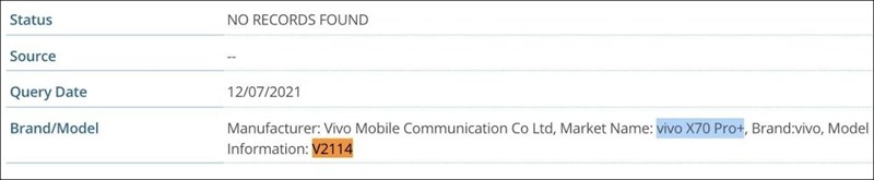 Vivo V23e, Vivo X70 Pro+ xuất hiện trên IMEI