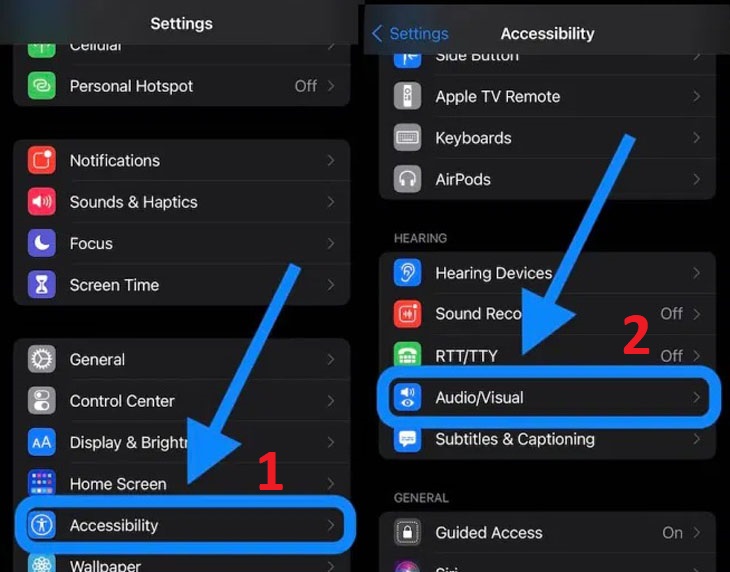 Chọn Accessibility (Trợ năng) > Audio/Visual (Âm thanh/Hình ảnh).