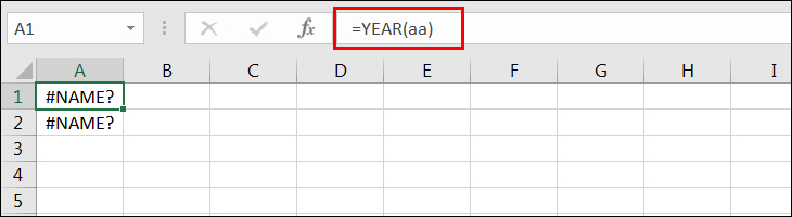Lỗi #NAME khi sử dụng hàm YEAR
