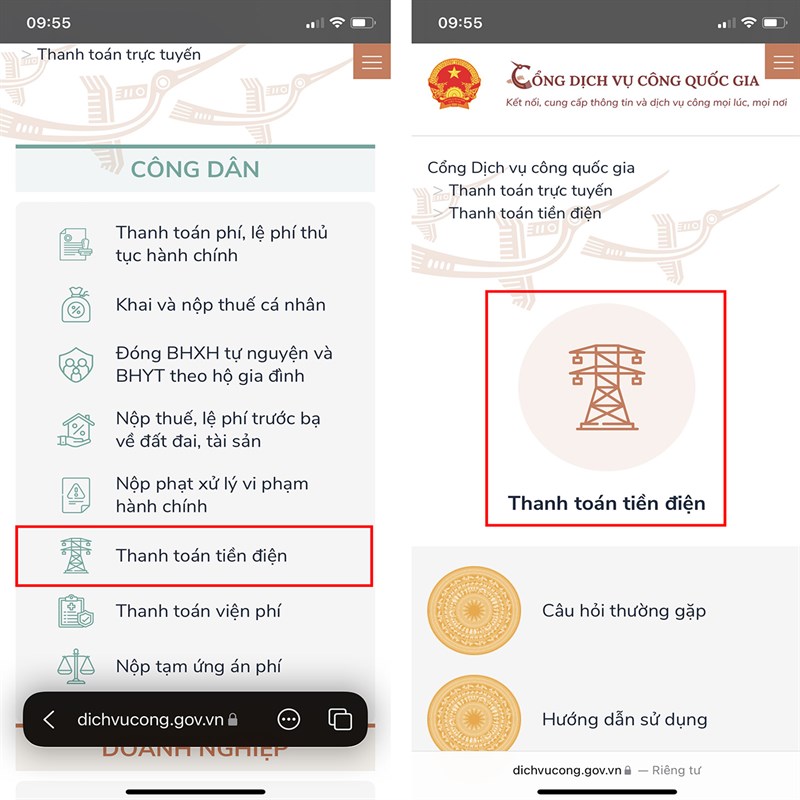 Cách thanh toán tiền điện trên Cổng Dịch Vụ Công Quốc Gia-2