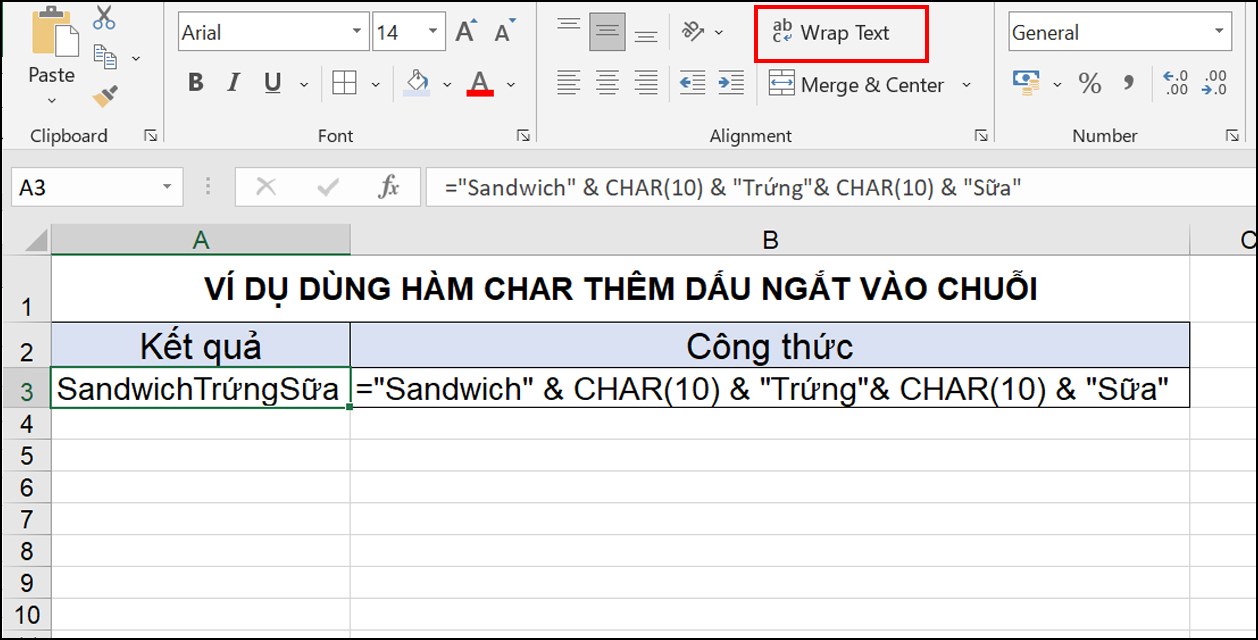 Chọn Wrap Text