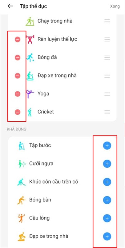 Thêm chế độ tập thể dục