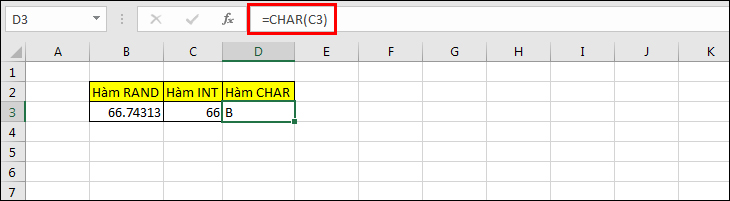 Sử dụng hàm CHAR để lấy ký tự bất kỳ trong khoảng 65 - 90