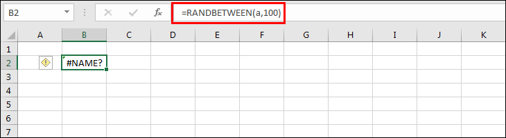 Lỗi #NAME! khi dùng hàm RANDBETWEEN