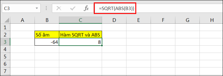 Hàm ABS kết hợp với hàm SQRT