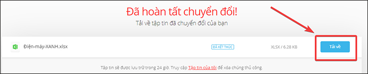 Chuyển đổi xong bạn click chuột vào ô Tải về. 