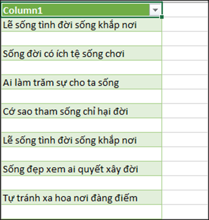 Dữ liệu trong file Word đã được chuyển qua file Excel.