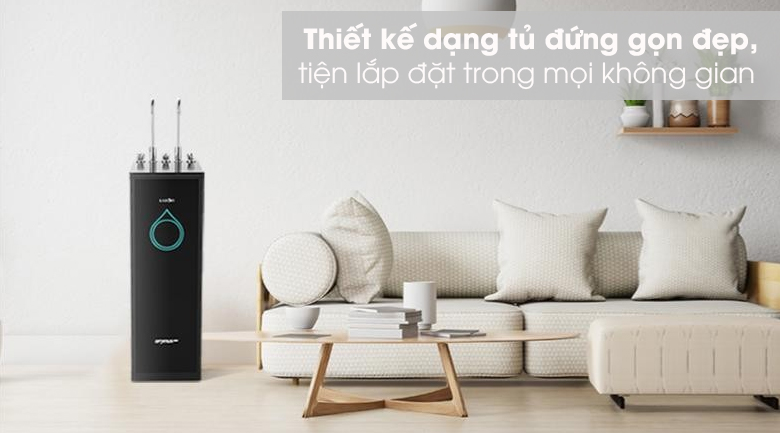 Máy lọc nước Karofi có thiết kế hiện đại, dạng tủ đứng gọn đẹp, tạo điểm nhấn cho mọi không gian sử dụng