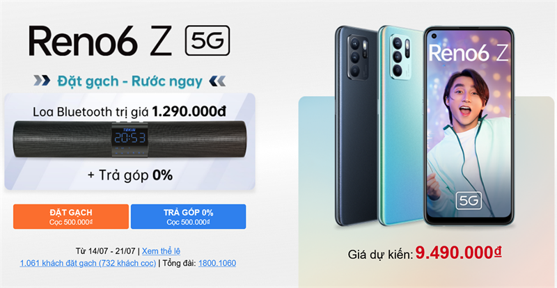 Khi bạn đặt trước OPPO Reno6 Z 5G tại Trungtambaohanh.com, bạn sẽ được loa Bluetooth Tenkin L6 xịn sò.