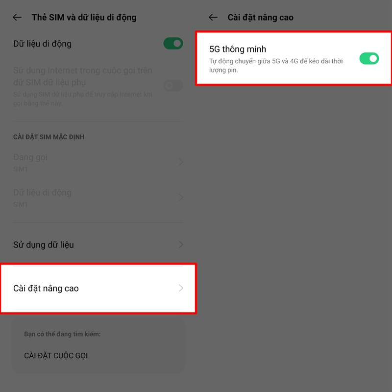 Bật 5G thông minh