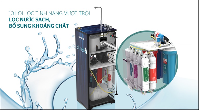 Máy lọc nước nóng lạnh lọc sạch nước, bổ sung khoáng chất nhờ bộ 10 lõi lọc