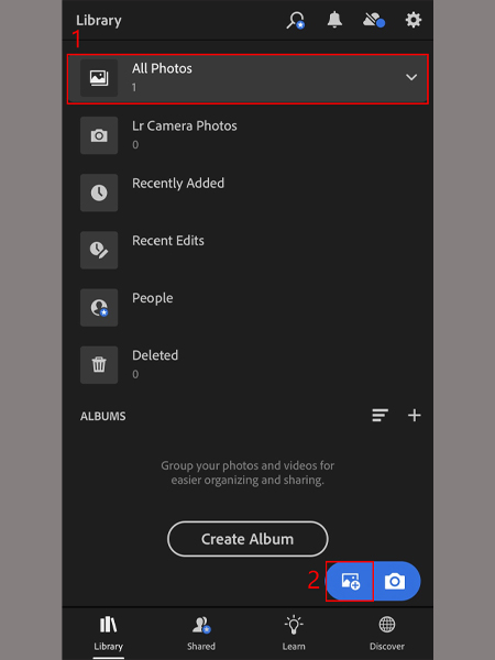 Chọn All Photos và chọn vào biểu tượng thêm ảnh