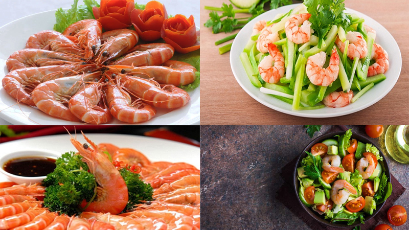 Các món ăn giảm cân từ tôm là tôm luộc hoặc hấp, tôm xào và gỏi tôm rau, củ.
