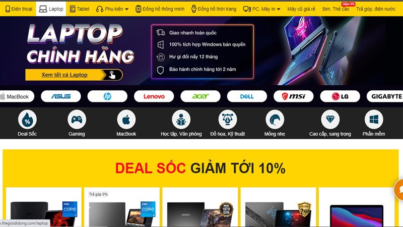 Mua laptop tại Thế Giới Di Động