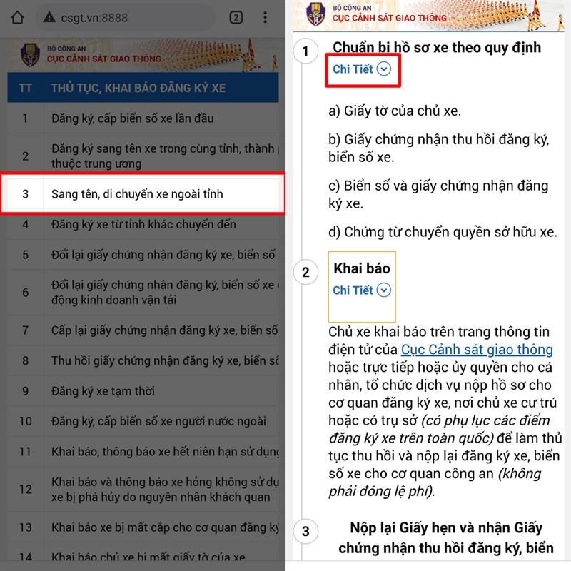 Cách đăng ký trực truyến sang tên, di chuyển xe ngoài tỉnh