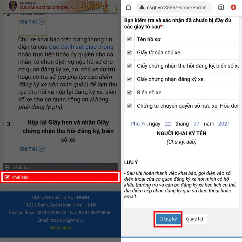 Cách đăng ký trực truyến sang tên, di chuyển xe ngoài tỉnh