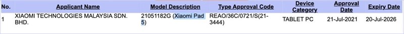 Xiaomi Mi Pad 5 được SIRIM chứng nhận