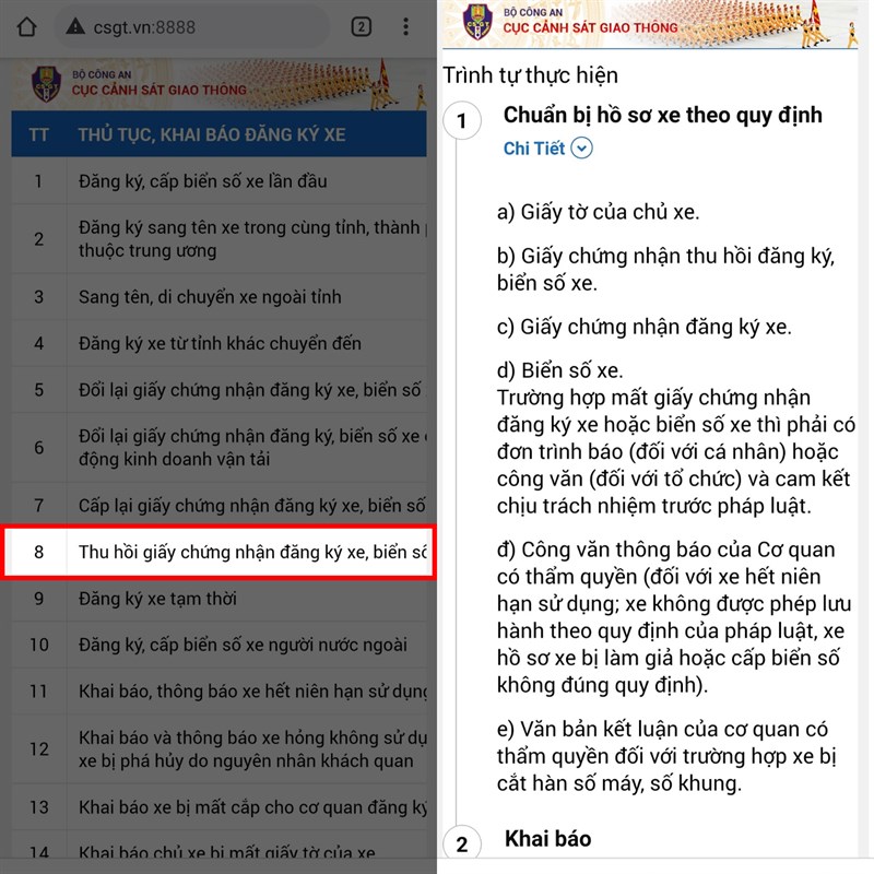 Cách đăng kí thu hồi giấy chứng nhận đăng ký xe, biển số xe trực tuyến Cách đăng kí thu hồi giấy chứng nhận đăng ký xe, biển số xe trực tuyến