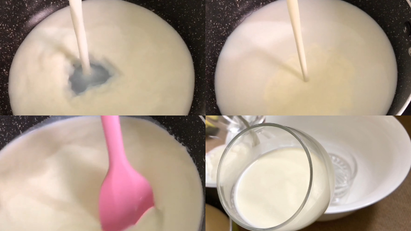 Nấu hỗn hợp sữa và whipping cream